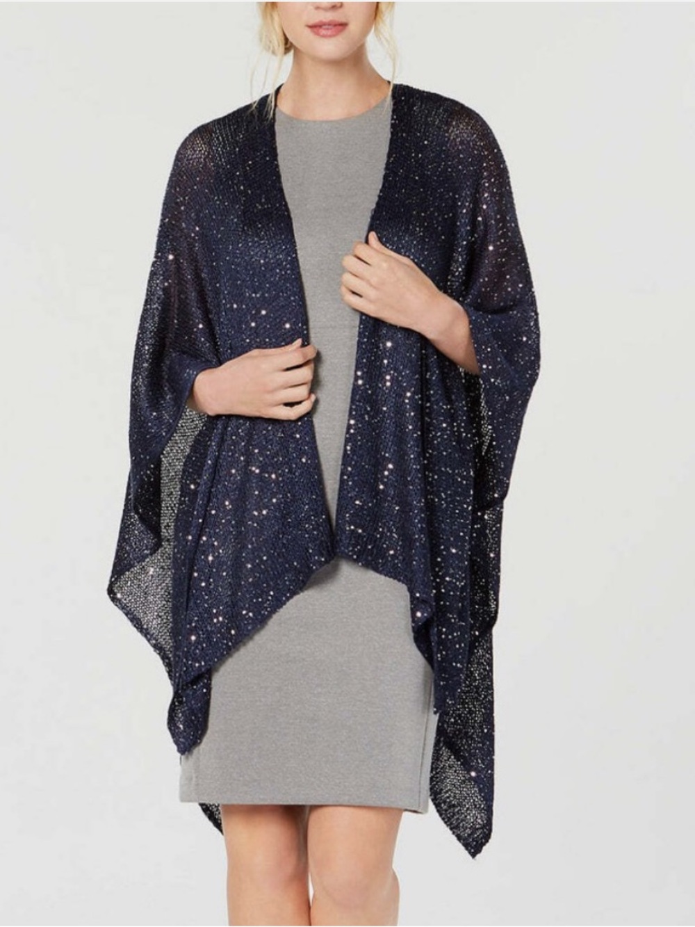 INC International Concepts Sequined Knit Evening Navy Wrap
